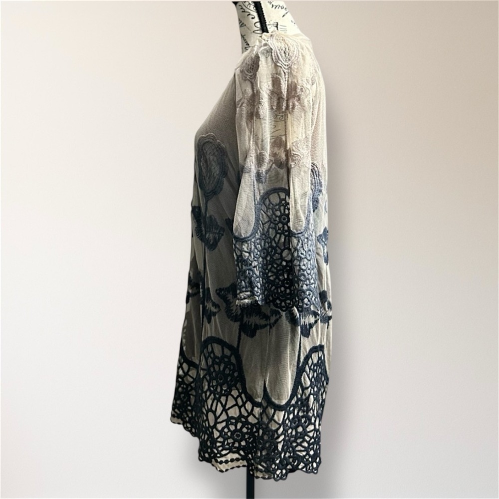 XCVI S Beige Gray Ombre Cotton Crochet Lace Embroidered Mini Dress Boho Resort - Picture 4 of 7